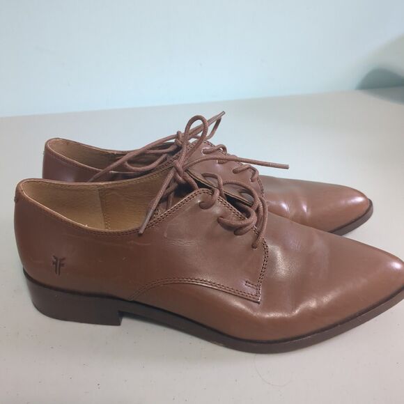 Frye "ERICA" brown LEATHER lace up oxfords dress flat business shoes 7 m - Picture 1 of 5